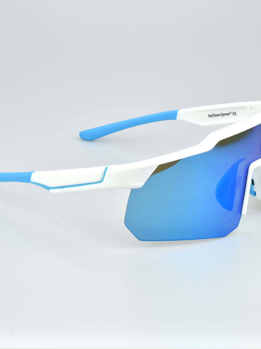 Red Raven Nostalgia Sunglasses with White Plastic Frame and Blue Mirror Lens