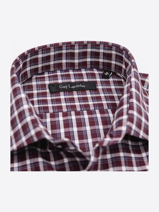 Cămașă Bărbați Mânecă Lungă Bumbac Regular Fit Model Carou Burgundy
