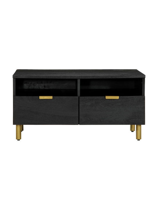 Rectangular Central Coffee Table Made of Solid Wood Black M80xW54xH40cm
