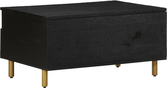 Rectangular Central Coffee Table Made of Solid Wood Black M80xW54xH40cm