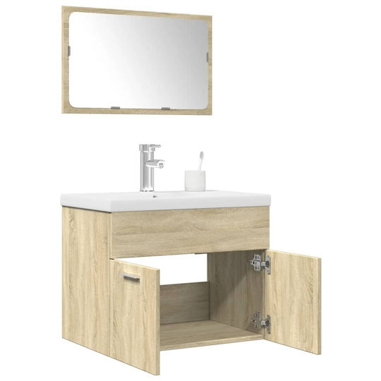vidaXL Waschtisch mit Waschbecken & Spiegel L61xB18.5xH39.5cm Coffee