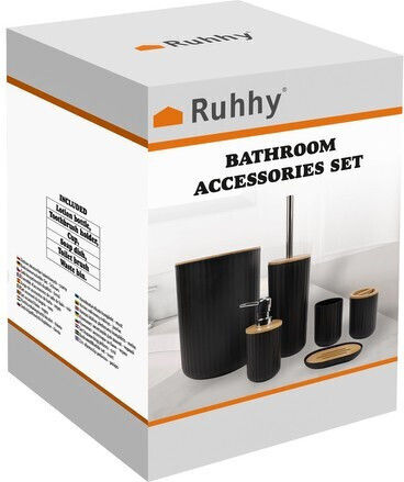 Ruhhy Plastic Bathroom Accessory Set Black 6pcs