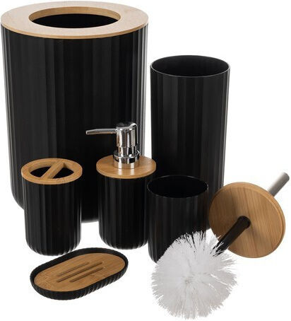 Ruhhy Plastic Bathroom Accessory Set Black 6pcs