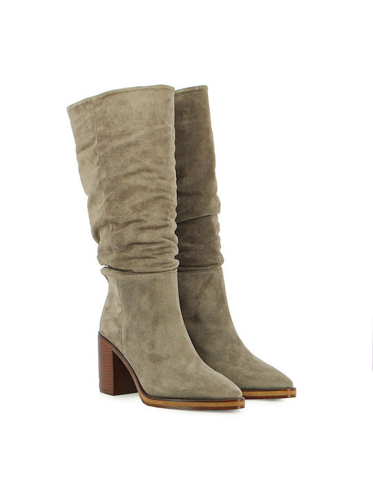 Leder Damenstiefel mit hohem Absatz Gray