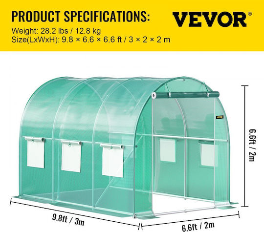 Vevor YDSDWSL1077FTKHD5V0 Greenhouse Tunnel with Metal Frame 4.5x2x2m