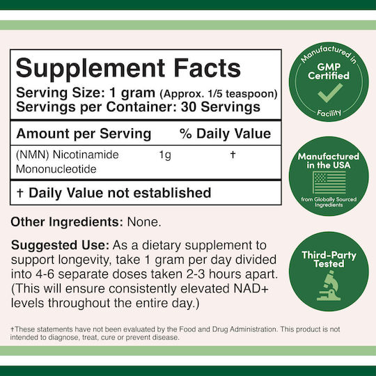 Double Wood NMN Nicotinamide Mononucleotide Besondere Nahrungsergänzungsmittel für die Gesundheit der Knochen 30gr