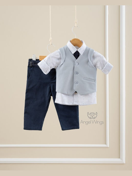 Angel Wings Boys Baptism Suit with Vest Dennis Navy Blue