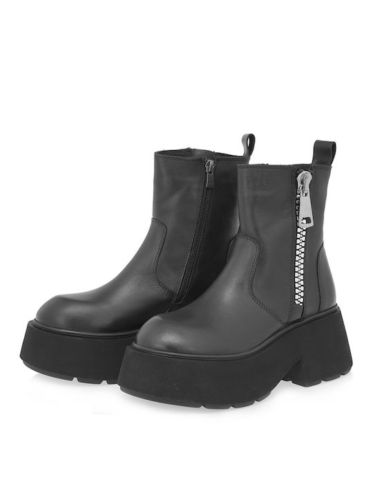Leder Stiefeletten Damen Schwarz