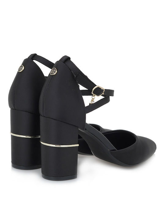 Satin Pumps mit Hochem Absatz Schwarz