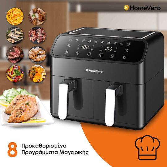 HomeVero Air Fryer με Διπλό Αποσπώμενο Κάδο 8lt Μαύρο HV-AF8DD