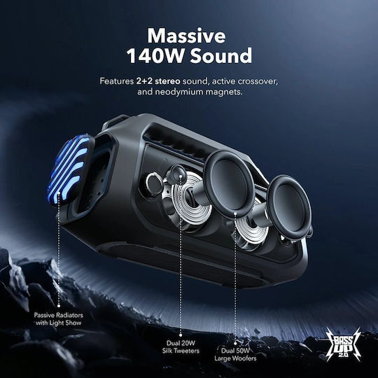 Anker Soundcore Boom 2 Plus Waterproof Bluetooth Speaker 140W with Battery Life up to 20 hours Black