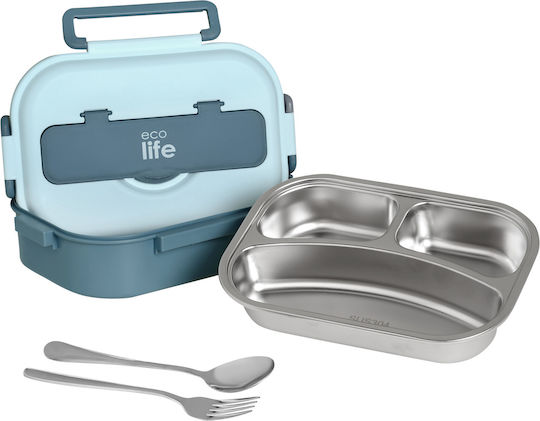 Ecolife Cutlery Δοχείο Φαγητού Inox Μπλε με Χωρίσματα 1lt