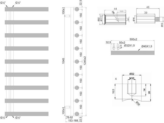 Karag Design Πετσετοκρεμάστρα Μπάνιου 900x500 272kcal/h Ασημί