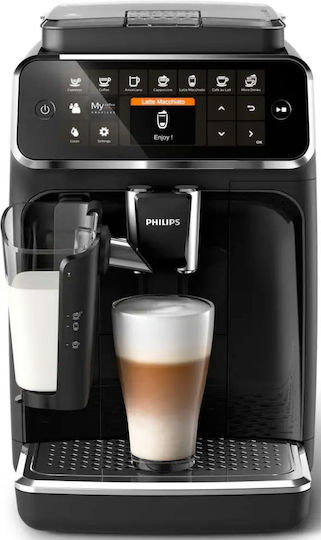 Philips Серия 4300 Автоматична Еспресо Кафемашина 1500W Налягане 15bar за Капучино с Мелачка Черна EP4341/50