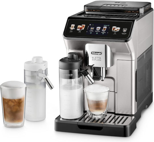 De'Longhi Eletta Explore Αυτόματη Μηχανή Espresso 1450W Πίεσης 19bar για Cappuccino με Μύλο Άλεσης Ασημί ECAM 450.55.S