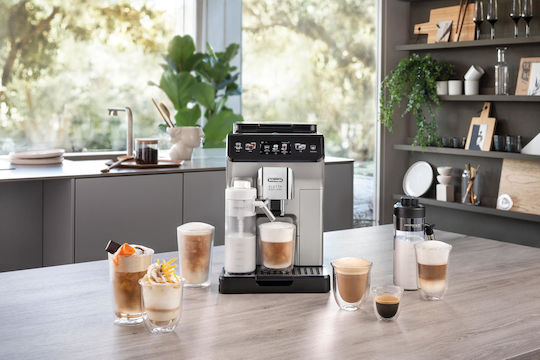 De'Longhi Eletta Explore Αυτόματη Μηχανή Espresso 1450W Πίεσης 19bar για Cappuccino με Μύλο Άλεσης Ασημί ECAM 450.55.S