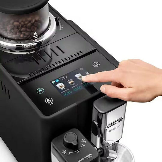 De'Longhi Rivelia Automatic Espresso Machine 1450W Pressure 19bar for Cappuccino with Grinder Onyx Black