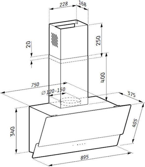 Pyramis Livelo Chimney Vent Hood 90cm Black