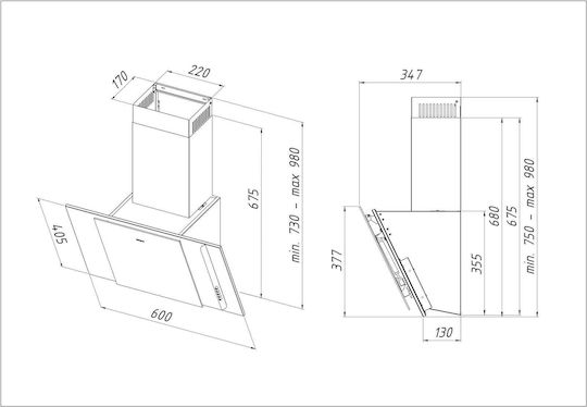Akpo Wk-4 Mirt Eco Απορροφητήρας Καμινάδα 60cm Μαύρος