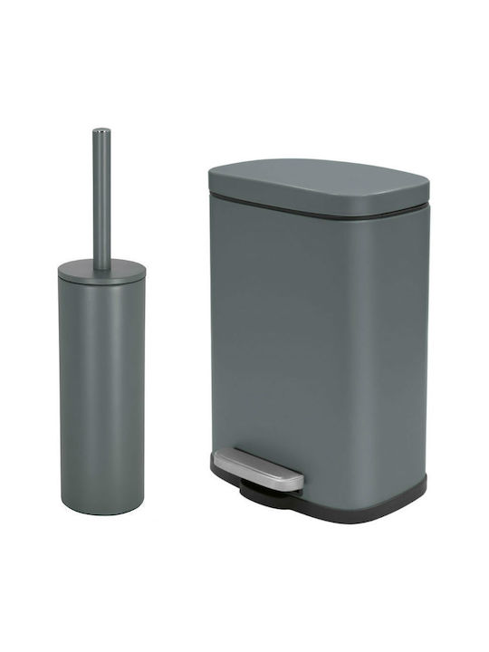 Dimitracas Akira 61-05392001S2T Metallic Bathroom Trash Can and Basket Set Soft Close 5lt Gray