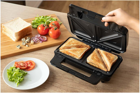 Sencor Sandwich Maker cu Plăci Detasabile pentru for 2 Sandwiches Sandvișuri 900W Inox