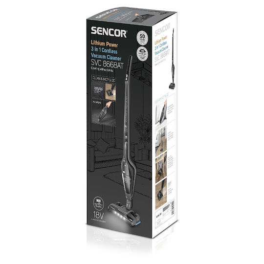Sencor Επαναφορτιζόμενη Σκούπα Stick 18V Μαύρη SVC 8668AT