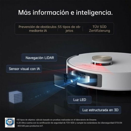 Dreame L20 Ultra Прахосмукачка Робот с Лазерно Картографиране и Всмукателна Мощност 7000Pa Бяла