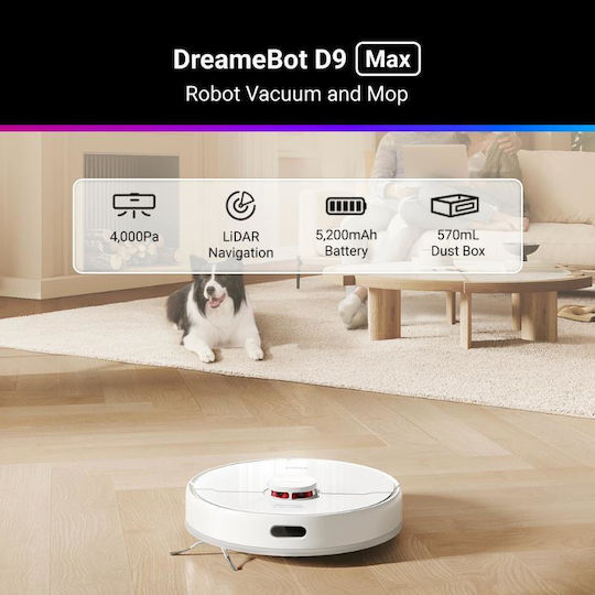 Dreame D9 Max Robot Vacuum Cleaner with Laser Mapping & 4000Pa Suction Power White