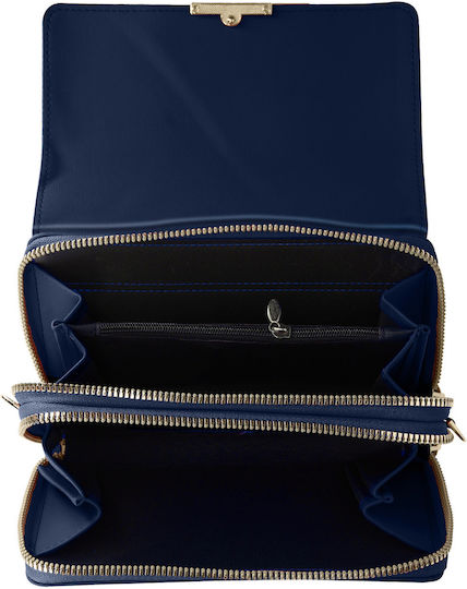 Cross-body Phone Strap Faux-leather Multi-compartments Blue