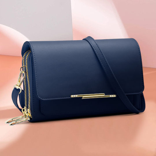 Cross-body Phone Strap Faux-leather Multi-compartments Blue