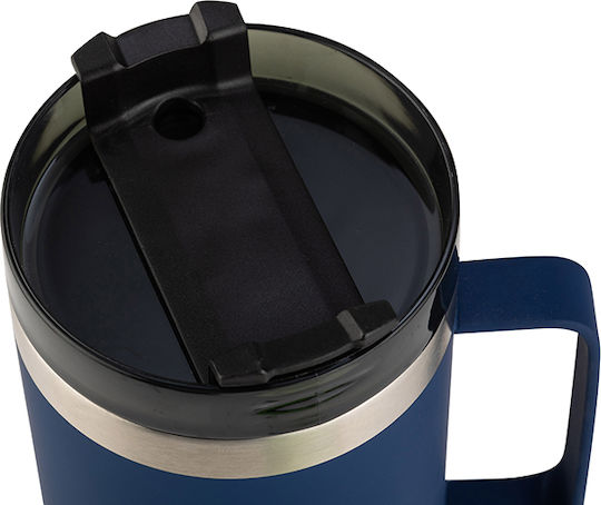 Nava Ποτήρι Θερμός Ανοξείδωτο / Πλαστικό 900ml Μπλε Σκούρο με Καλαμάκι