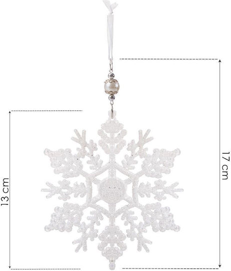 Hängendes Schneeflocke Ornament Kunststoff Weiß mit Glitzer