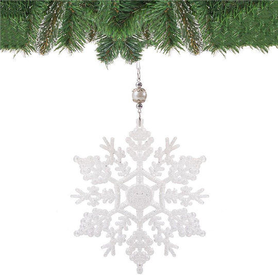 Hängendes Schneeflocke Ornament Kunststoff Weiß mit Glitzer