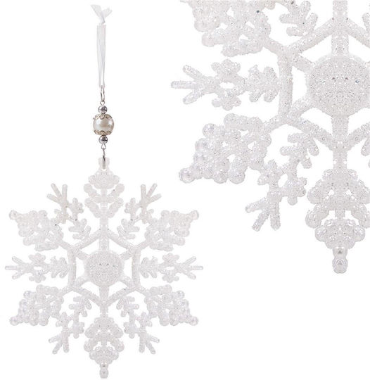 Hängendes Schneeflocke Ornament Kunststoff Weiß mit Glitzer
