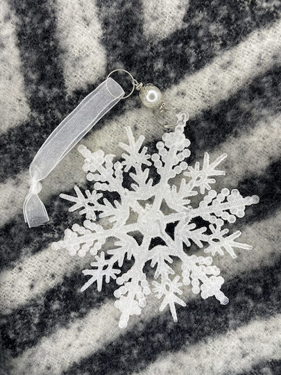 Hängendes Schneeflocke Ornament Kunststoff Weiß mit Glitzer