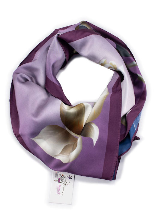 Silk Scarf Purple Flowers