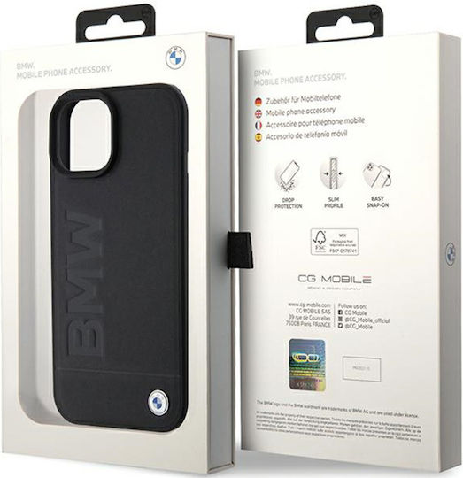 BMW Umschlag Rückseite Leder Schwarz (iPhone 15)