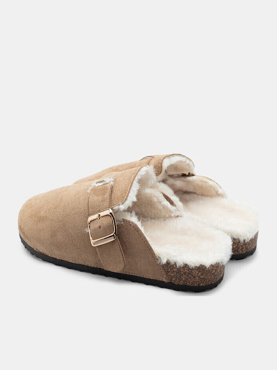 Winter Women's Slippers with Fur Beige