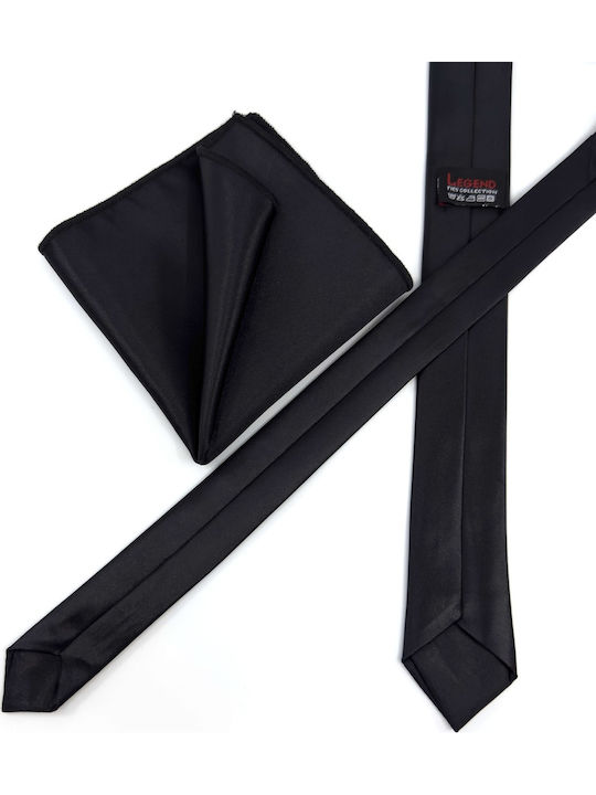 Legend Accessories Σετ Ανδρικής Γραβάτας Μονόχρωμη σε Μαύρο Χρώμα