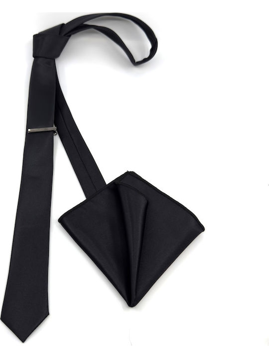 Legend Accessories Σετ Ανδρικής Γραβάτας Μονόχρωμη σε Μαύρο Χρώμα