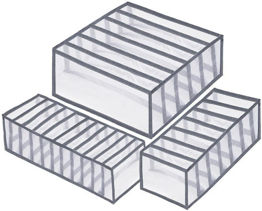 Set 3 Foldable Drawer Organizers Socks Underwear Gray