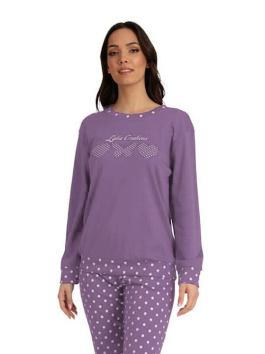 Lydia Creations Winter Women's Pyjama Set Cotton Lilac