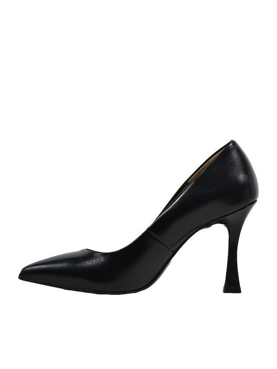 Leather Pointed Toe Heels Black