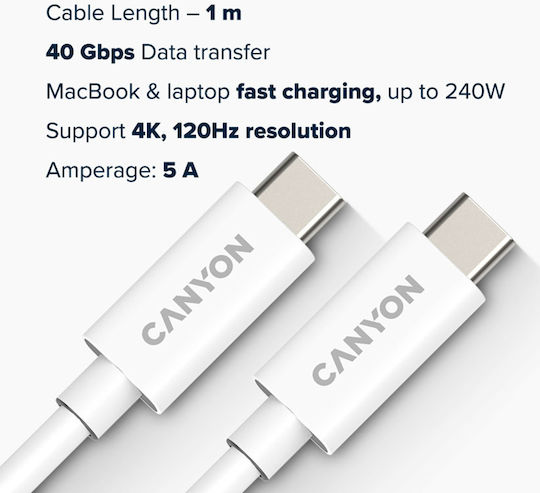 Canyon USB 4 Video Kabel USB-C Männlich - USB-C 240W PD Weiß 1m