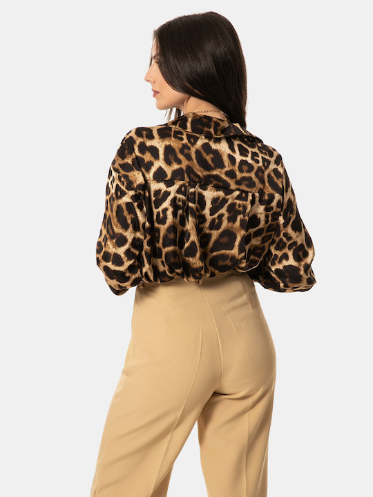 Rock Club Women's Satin Long Sleeve Shirt Animal Print