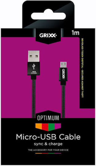 Grixx Braided USB 2.0 to micro USB Cable Μαύρο 1m (GROSGCAMUSBFBK01)