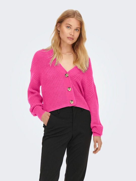 Only Short Women's Knitted Cardigan with Buttons Raspberry Rose