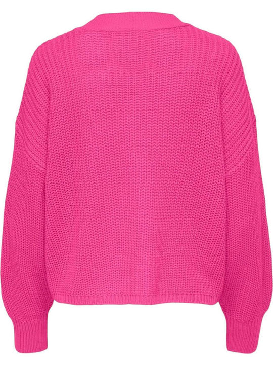 Carol Nice Short Women's Knitted Cardigan with Buttons Raspberry Rose