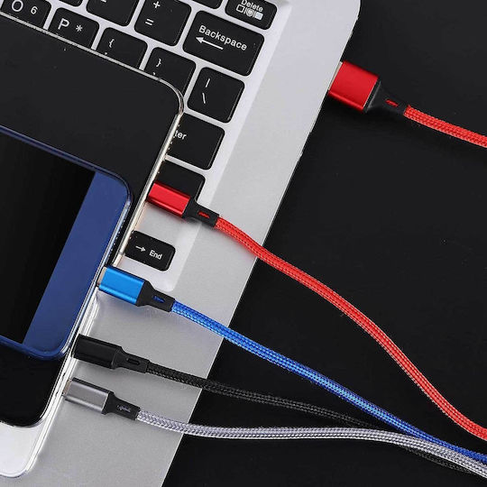 Amuvec Плетен USB към Lightning / Type-C / micro USB Кабел 3A Червен 1.2m 1000-42170143