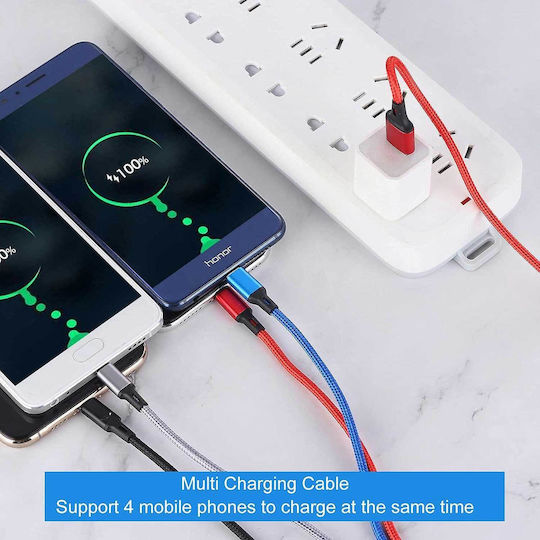 Amuvec Плетен USB към Lightning / Type-C / micro USB Кабел 3A Червен 1.2m 1000-42170143